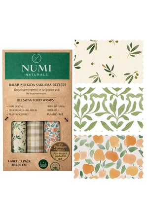 Numi Naturals Balmumu Gıda Saklama Bezleri – Premium 3’Lü Set (30×30 Cm) - Olive & Citrus Serisi