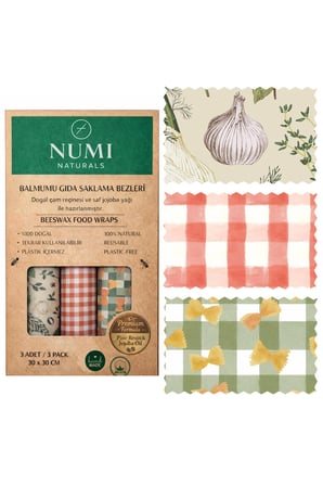 Numi Naturals Balmumu Gıda Saklama Bezleri – Premium 3’Lü Set (30×30 Cm) - Rustic Pantry Serisi