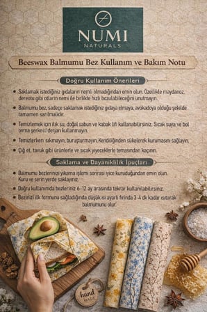 Numi Naturals Balmumu Gıda Saklama Bezleri – Premium 3’Lü Set (30×30 Cm) - Wildflower Honey Collection