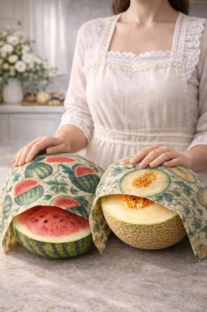 Numi Naturals Premium Balmumu Gıda Saklama Bezi 2’Li Set – Karpuz & Kavun Desenli (40X40 Cm)
