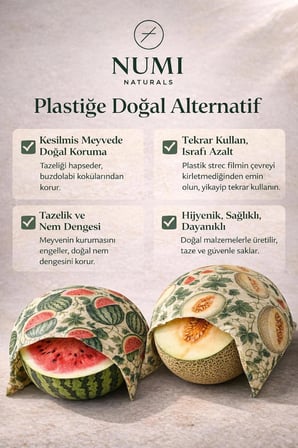Numi Naturals Premium Balmumu Gıda Saklama Bezi 2’Li Set – Karpuz & Kavun Desenli (40X40 Cm)
