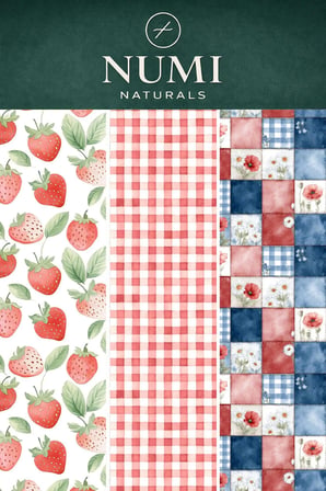 Numi Naturals Balmumu Gıda Saklama Bezleri – Premium 3’Lü Set (30×30 Cm) - Strawberry Cottage Serisi