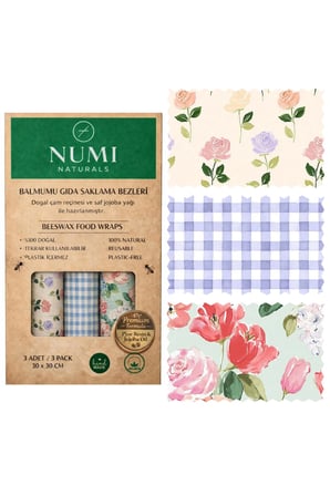 Numi Naturals Balmumu Gıda Saklama Bezleri – Premium 3’Lü Set (30×30 Cm) - Vintage Rose Serisi