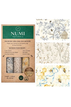 Numi Naturals Balmumu Gıda Saklama Bezleri – Premium 3’Lü Set (30×30 Cm) - Honey Garden