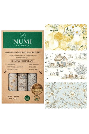 Numi Naturals Balmumu Gıda Saklama Bezleri – Premium 3’Lü Set (30×30 Cm) - Country Garden Serisi