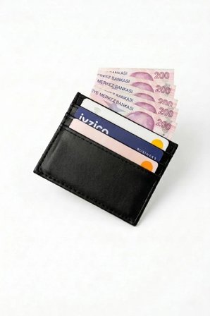 İsim Baskılı İnce Siyah Deri Kartlık Minimal Para Bölmeli Unisex Cüzdan Portföy