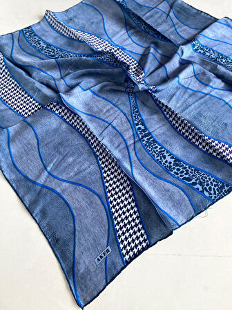 Aker Sura İpek Eşarp 44575 Mavi Karışık Desen