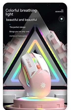 Pembe RGB Şarjlı Kablosuz 1600DPI Işıklı Kablosuz Mouse Bwm1