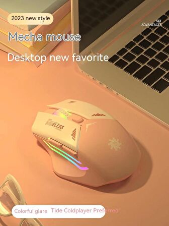 Pembe RGB Şarjlı Kablosuz 1600DPI Işıklı Kablosuz Mouse Bwm1