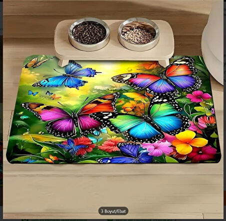 55 CM x 45 CM CANLI KELEBEK VE ÇİÇEK TASARIMI TEZGAH ÜSTÜ BULAŞIK KURUTMA MATI BULAŞIKLIK KURUTMA ÖRTÜSÜ