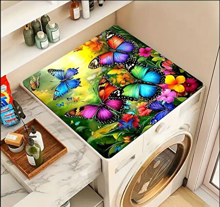 55 CM x 45 CM CANLI KELEBEK VE ÇİÇEK TASARIMI TEZGAH ÜSTÜ BULAŞIK KURUTMA MATI BULAŞIKLIK KURUTMA ÖRTÜSÜ