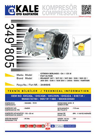Psa Klima Kompresoru Citroen Berlingo III C4 I C5 III Peugeot 307 308 3008 508 - Kale 349805