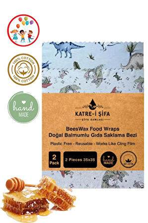 Çocuklar İçin Figürlü Balmumlu Doğal Gıda Saklama Bezi  Beeswax Food Wraps (BALMUMU BEZİ) 2 li Set