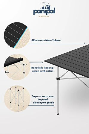 Alüminyum, Katlanabilir Kamp ve Piknik Masası, Omuz Askılı Taşıma Çantasıyla XL
