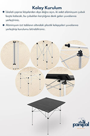 Alüminyum, Katlanabilir Kamp ve Piknik Masası, Omuz Askılı Taşıma Çantasıyla XL