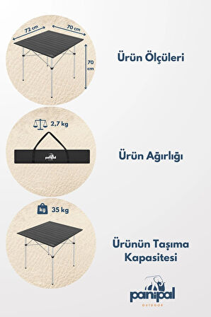 Alüminyum, Katlanabilir Kamp ve Piknik Masası, Omuz Askılı Taşıma Çantasıyla XL