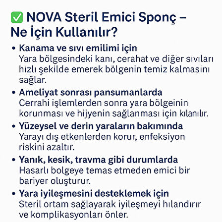 NOVA STERİL EMİCİ SPANÇ 7,5 CM 7,5 CM  (1 ADET)