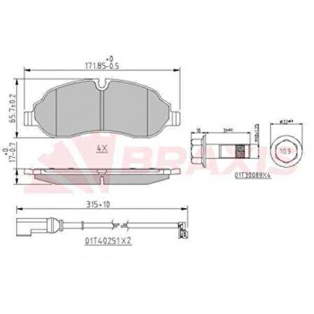 Ford On Fren Balatası Transıt Custom V362-V363 12> (arka Tek Teker) - Braxıs Aa0619