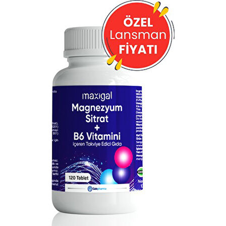 Maxıgal Magnezyum Sıtrat + B6 Vıtamını 120 Tb