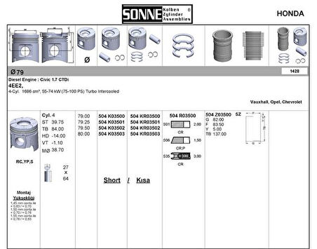 Opel Piston Segman Y17dt Corsa C Astra G Combo C (79,00mm) Std - Sonne 504kr03500