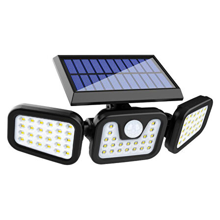 74 LED GÜNEŞ ENERJİLİ HAREKET SENSÖRLÜ 3 TARAFLI SOLAR BAHÇE AYDINLATMA LAMBASI SOKAK LAMBASI
