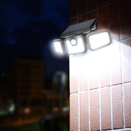 74 LED GÜNEŞ ENERJİLİ HAREKET SENSÖRLÜ 3 TARAFLI SOLAR BAHÇE AYDINLATMA LAMBASI SOKAK LAMBASI