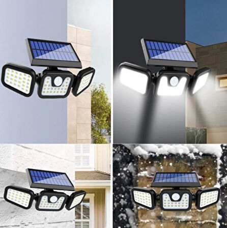74 LED GÜNEŞ ENERJİLİ HAREKET SENSÖRLÜ 3 TARAFLI SOLAR BAHÇE AYDINLATMA LAMBASI SOKAK LAMBASI