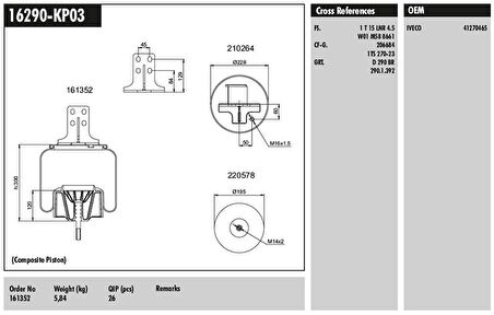 Volvo Truck Komple Plastık Piston - İveco / Stralıs 400 / Eurotech 440e Fp / P4x2 Arka Sol - Connect MD 16290-Kp03