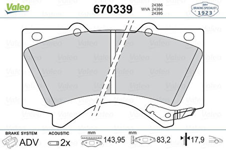 Toyota On Fren Balatası Landcruıser 09-12 Lexus 07-> - Valeo 670339