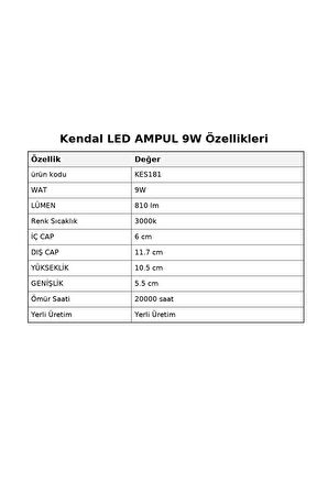 K2 KES181 9W 220V E27 3000K Günışığı LED Ampul -SARI