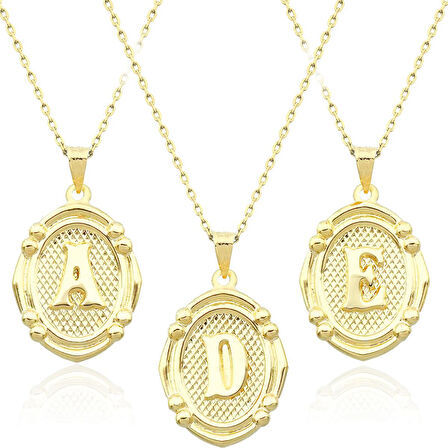 Oval Çerçeve Harf Altın Kolye / 14 Ayar