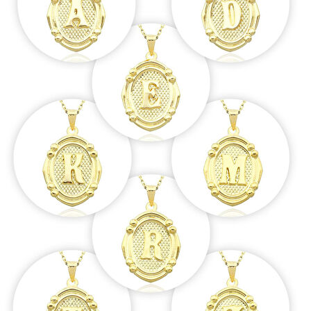 Oval Çerçeve Harf Altın Kolye / 14 Ayar