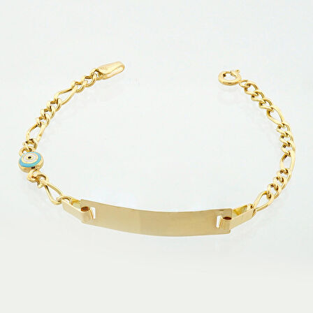 Mavi Nazar Boncuk Altın Çocuk Künye Bileklikk