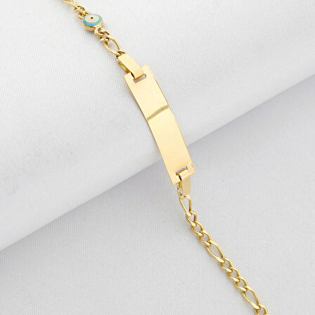 Mavi Nazar Boncuk Altın Çocuk Künye Bileklikk