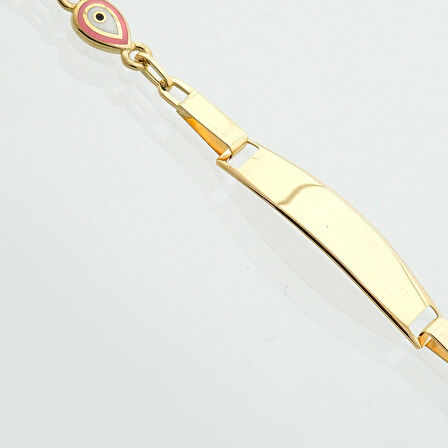 Damla Pembe Mineli Çocuk Künye Bileklik