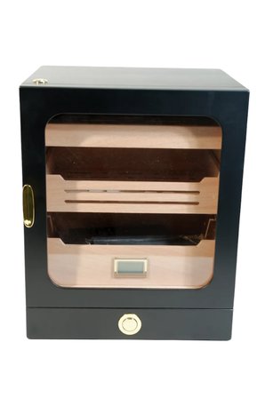 PremiumQuality Las Condes Aksesuar Çekmeceli İçi Ledli Siyah Sedir Humidor Puro Kutusu - TR9827