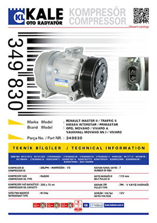 Nissan Klima Kompresoru Renault Master II Trafıc II Nissan İnterstar Primastar Opel Movano - Kale 349830