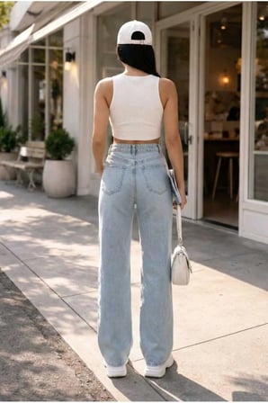 Ela Mavi Kar Yıkama Likralı Süper Yüksek Bel Salaş Paça Jeans Palazzo Pantolon
