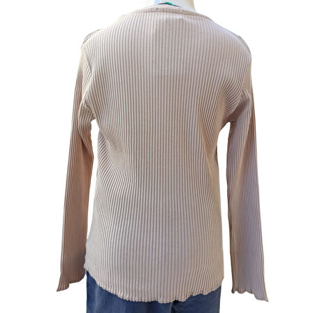 Kız Çocuk Kaşkorse Uzun Kollu Bej Bluz %95 Pamuk Esnek Kumaş