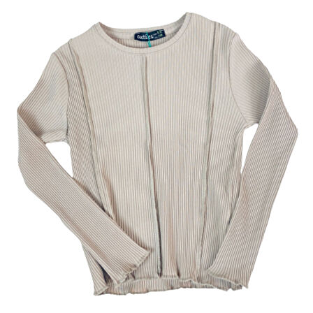 Kız Çocuk Kaşkorse Uzun Kollu Bej Bluz %95 Pamuk Esnek Kumaş