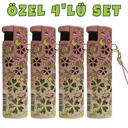 Hunter Turbo Jet Alevli Işıklı Metal Çakmak 4’lü Set – Doldurulabilir LED Işıklı (32-4B5)