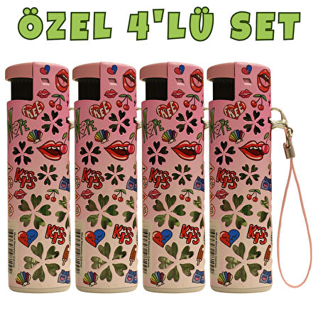 Hunter Turbo Jet Alevli Işıklı Metal Çakmak 4’lü Set – Doldurulabilir LED Işıklı (32-4B2)