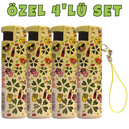 Hunter Turbo Jet Alevli Işıklı Metal Çakmak 4’lü Set – Doldurulabilir LED Işıklı (32-4B3)