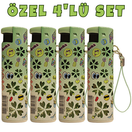 Hunter Turbo Jet Alevli Işıklı Metal Çakmak 4’lü Set – Doldurulabilir LED Işıklı (32-4B4)