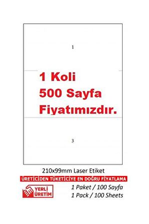 A1-2003 210x99 mm Lazer Etiket  A4 Sayfada 3 Etiket 500 A4 Sayfada 1500 Etiket