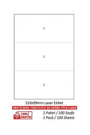 A1-2003 210x99 mm Lazer Etiket  A4 Sayfada 3 Etiket 500 A4 Sayfada 1500 Etiket