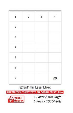 A1-2028 Ebat 52.5 x 41 mm Lazer Etiket  A4 Sayfada 28 Etiket