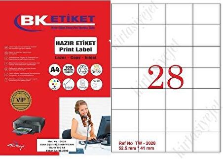 A1-2028 Ebat 52.5 x 41 mm Lazer Etiket  A4 Sayfada 28 Etiket