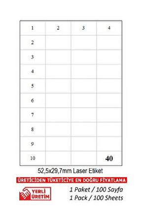 BK-2040 Ebat 52.5 x 29.70 mm Lazer Etiket