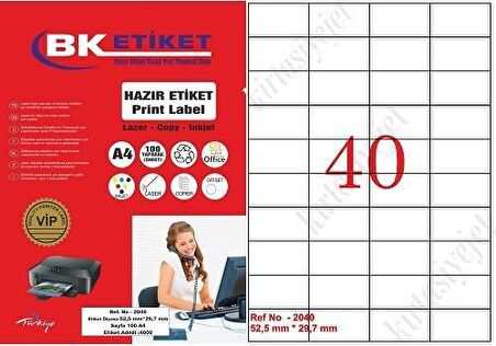 BK-2040 Ebat 52.5 x 29.70 mm Lazer Etiket